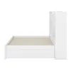 A white bed frame with a bookshelf headboard, shown from the side. Produktbild-Vorschau