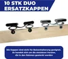 Two sets of black and gray plastic caps are shown attached to a wooden plank. Produktbild-Vorschau