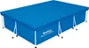 A blue rectangular swimming pool cover with white support legs, shown from a slightly elevated angle against a white background. Produktbild-Vorschau