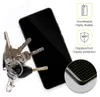 A black smartphone screen protector is shown next to a set of keys, with marketing text and icons on the right side. Náhled obrázku produktu