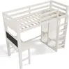 A white loft bed with a desk and shelves, shown from a high angle. Produktbild-Vorschau