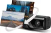 A dashcam is shown with multiple screens displaying different recorded scenes, suggesting its recording capabilities. Náhľad obrázku produktu