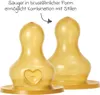 Two baby bottle nipples are shown against a white background. Text is overlaid on the image. Voir les images du produit