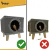 Two images of a cat house, one with a green checkmark and one with a red cross, indicating good and bad presentation. Produktbild-Vorschau