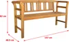 A wooden garden bench with dimensions indicated by red lines and text. Produktbild-Vorschau