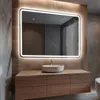 A modern bathroom vanity with a sink and a large, illuminated mirror. Produktbild-Vorschau