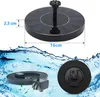 A solar powered fountain pump and its components are shown against a blue water background. Produktbild-Vorschau