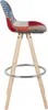 A bar stool with a patchwork seat and wooden legs, shown against a white background. Produktbild-Vorschau