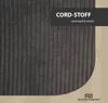 A close-up of a dark gray corduroy fabric with text overlay and a logo. Produktbild-Vorschau