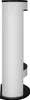 A white cylindrical electric fireplace with black base and top trim. Produktbild-Vorschau