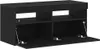A black TV cabinet with two open compartments on top and two closed compartments with doors on the bottom. Náhled obrázku produktu
