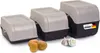 Three different sized vegetable storage containers are displayed on a white background, with potatoes and garlic in the foreground. Anteprima dell’immagine prodotto