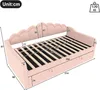 A pink upholstered daybed with dimensions indicated by measurement lines and numbers. Produktbild-Vorschau