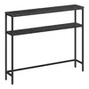 A two-shelf console table with black metal legs and black wood grain shelves against a white background. Náhled obrázku produktu