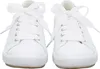 A pair of white sneakers with white ribbon laces, shown from the front. Náhled obrázku produktu