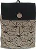 A beige backpack with a geometric pattern and a black flap. Produktbild-Vorschau