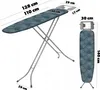 An ironing board is shown with dimensions and a separate view of it folded. Náhled obrázku produktu