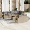 9-tlg. Garten-Sofagarnitur mit Kissen Beige Poly Rattan Produktbild-Vorschau 1