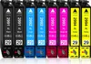 A row of eight printer ink cartridges, each labeled with its model number and color. Produktbild-Vorschau