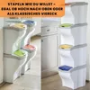 Stackable kitchen bins shown in two configurations: side-by-side and stacked vertically. Produktbild-Vorschau