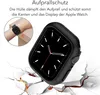 An Apple Watch with a black protective case is shown, appearing to fall and crack a surface. A smaller inset image shows the case on a wrist. Produktbild-Vorschau