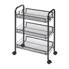 A black three-tiered rolling cart with mesh shelves against a white background. Produktbild-Vorschau