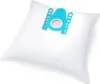 A white vacuum cleaner dust bag with a blue plastic fitting. Produktbild-Vorschau