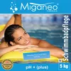A woman is relaxing on a yellow inflatable in a swimming pool. Produktbild-Vorschau
