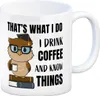 Eule Kaffeebecher mit Spruch I drink coffee and know things Produktbild-Vorschau 1