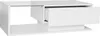 A white modern coffee table with a drawer is shown from a side-angle perspective, against a white background. Produktbild-Vorschau