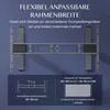 A diagram of a desk frame with text overlays explaining its features and dimensions. Produktbild-Vorschau