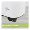 Close-up of the base of a white appliance with wheels, showing a logo and text overlay about easy moving and storage. Podgląd zdjęcia produktu