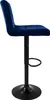 A side view of a blue velvet bar stool with a black base and footrest. Náhľad obrázku produktu