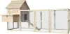 A wooden chicken coop with an attached run, shown against a white background. Anteprima dell’immagine prodotto