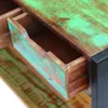 A close-up view of an open drawer on a wooden sideboard with a distressed green finish. Produktbild-Vorschau