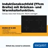 A black induction cooktop is shown on an orange background with marketing text. Produktbild-Vorschau