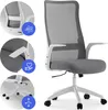 A collage of images showing different features of a white and gray office chair. Podgląd zdjęcia produktu