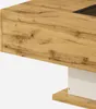 A close-up view of a modern coffee table with a wood-grain finish and a black insert. Produktbild-Vorschau