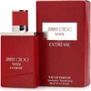 A red bottle of Jimmy Choo Man Extreme Eau de Parfum and its matching red box are displayed side-by-side against a white background. Produktbild-Vorschau