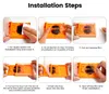 A set of six images showing the installation steps for an Apple Watch screen protector using an orange installation tray. Produktbild-Vorschau
