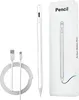 A stylus pen, charging cable, and its packaging are displayed against a white background. Produktbild-Vorschau