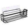 A black metal shower caddy with a self-adhesive backing and suction cups. Náhled obrázku produktu