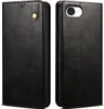 A black leather flip case for a smartphone, shown from the front and back. Produktbild-Vorschau