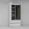 A white wardrobe with two doors and two drawers, open to reveal shelves with folded clothes and hanging garments. Produktbild-Vorschau