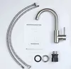 A faucet and its accessories are laid out on a white background, along with an instruction manual. Produktbild-Vorschau