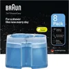 A product shot of Braun ShaverCare cleaning fluid cartridges with marketing text and icons. Náhled obrázku produktu