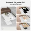 A collage of different colored coffee tables in a living room setting, with text indicating style options. Produktbild-Vorschau