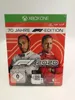 The image shows the front of a video game box for F1 2020, 70 Jahre F1 Edition, for Xbox One. Produktbild-Vorschau