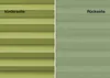 A split image showing the front and back of a pleated blind in a light green color. Produktbild-Vorschau