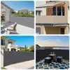 Collage of four images showing balcony privacy screens in different settings. Produktbild-Vorschau